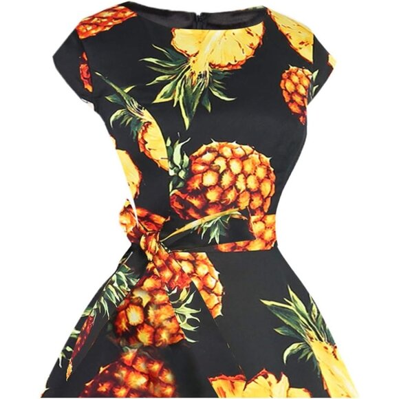 Women's 1950 Boatneck Cap Sleeve Vintage Swing Cocktail Party Dress with Pockets - Picture 5 of 8